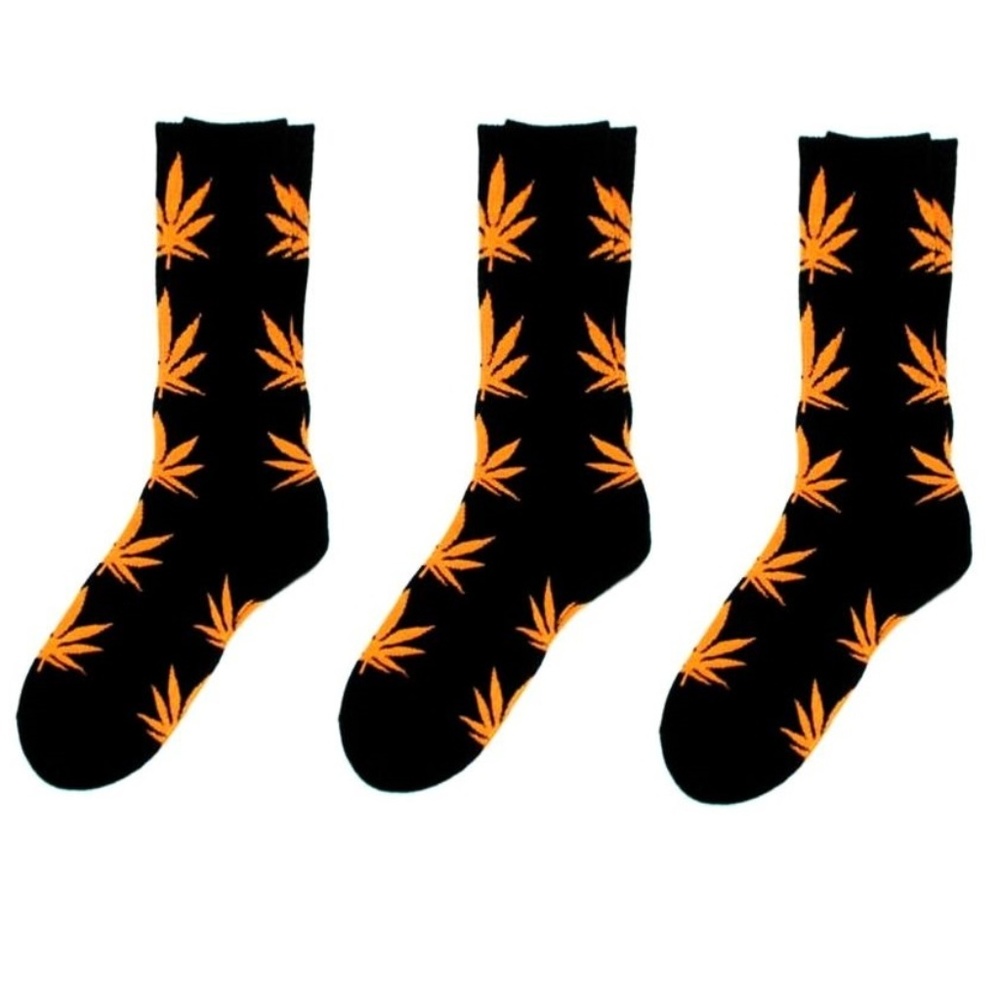 NEW WOMEN'S 3-PACK BLACK SOCKS WITH ORANGE DESIGNS PATTERN HUF